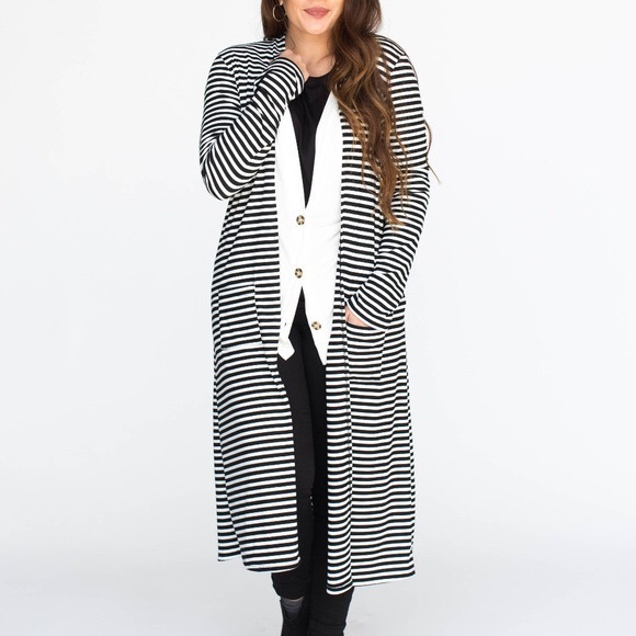 black and white striped duster cardigan